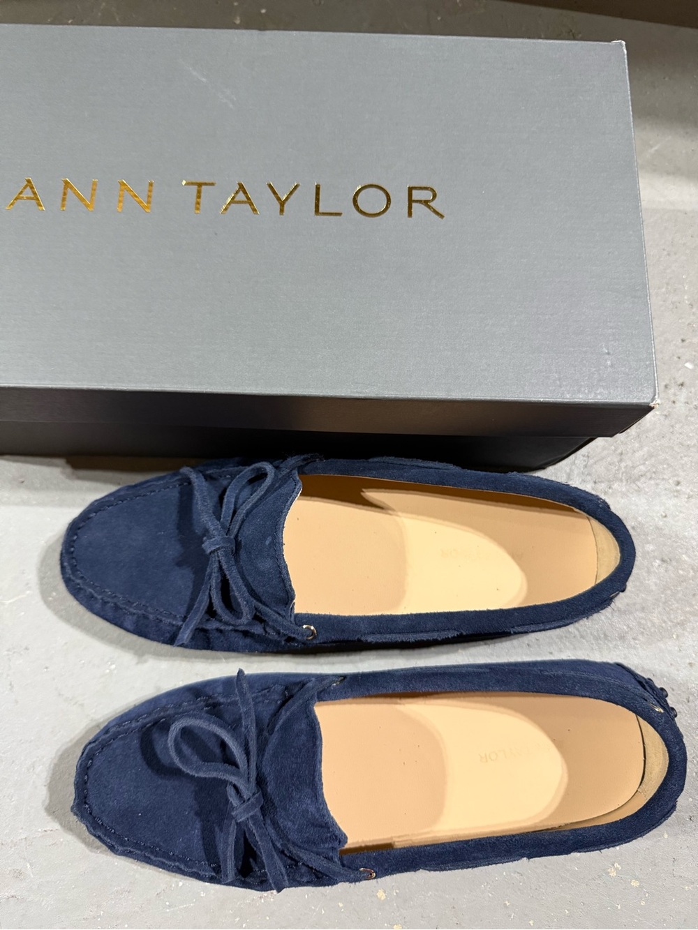 Ann Taylor Navy Suede Bow-Tie Driving Loafers